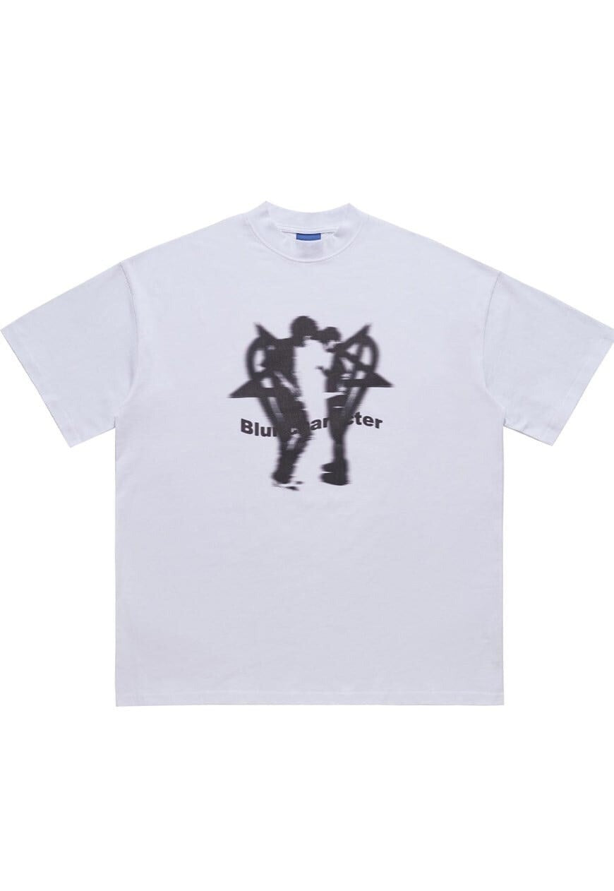 Pentagram heart t-shirt couple print tee love top in white