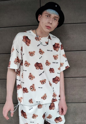 Decapitated teddy t-shirt handmade edgy bear print tee white