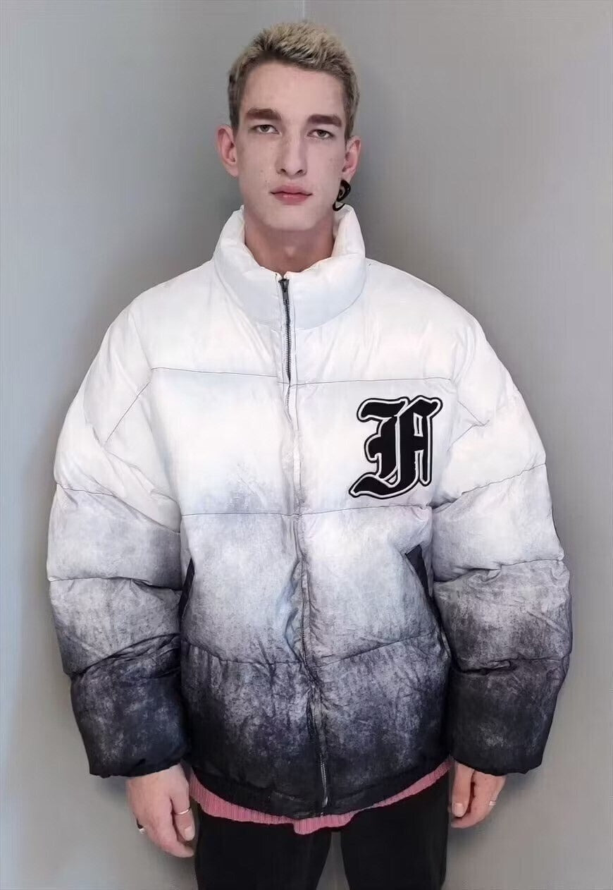 Gradient bomber jacket tie-dye patch varsity in blue white