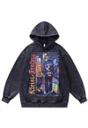 Anime boys hoodie vintage wash pullover Japanese jumper grey