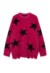 Fluffy sweater fuzzy jumper star print long hair top in red