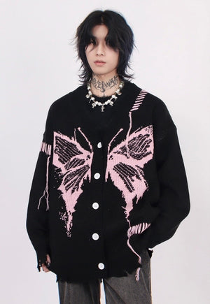 Gothic cardigan distressed jumper knitted butterfly top