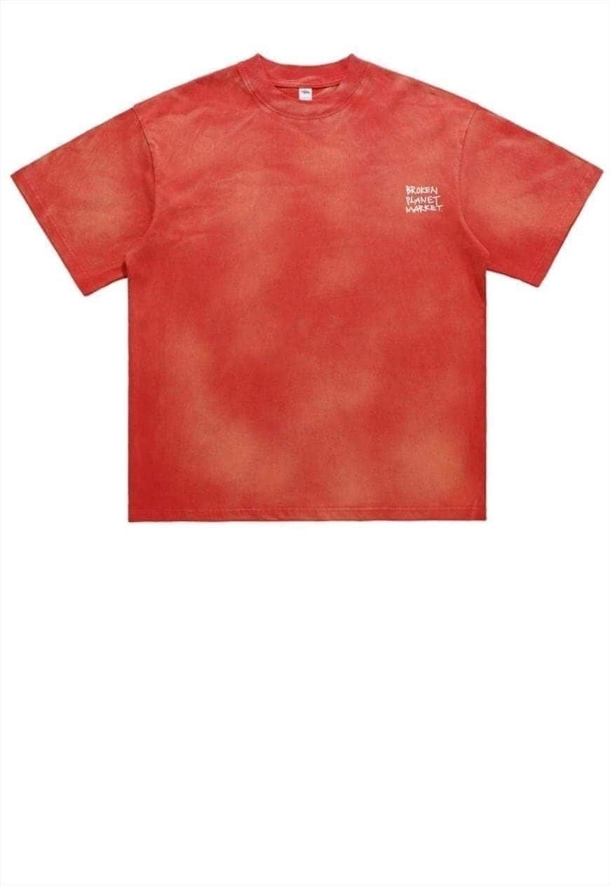 Money slogan t-shirt broken grunge tee in tie-dye red