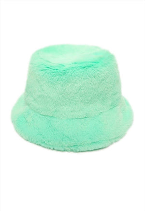 Festival faux fur bucket hat fluffy neon hat rave cap turq