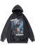 Anime print hoodie Japanese pullover ninja slogan top grey