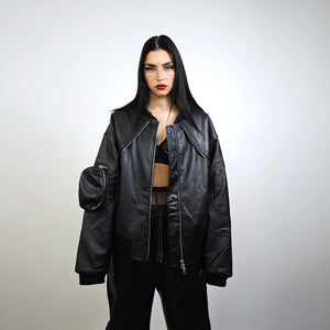 Faux leather varsity hip-hop college bomber racing MA1 coat