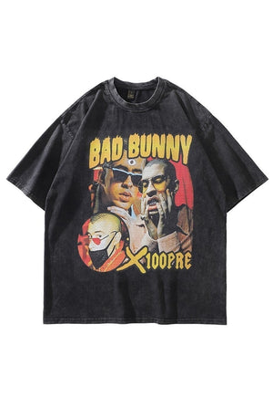 Bad bunny t-shirt retro rapper tee hip-hop top vintage grey