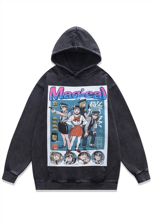 Anime hoodie Magical cartoon pullover Japanese jumper grey