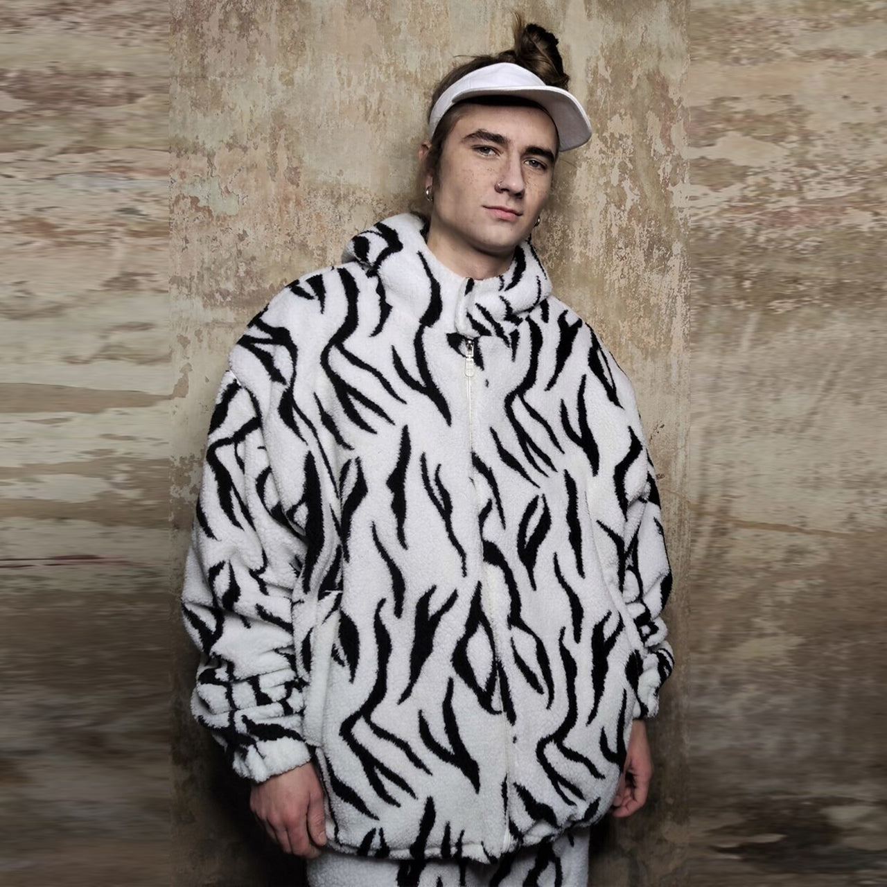 Gothic fleece bomber 2 in 1 detachable handmade zebra jacket