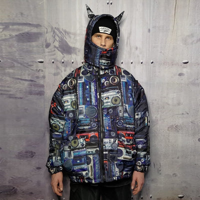 Rave bomber jacket handmade reversible hi-fi techno puffer