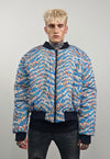 Zebra print varsity jacket blue striped reversible bomber