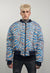 Zebra print varsity jacket blue striped reversible bomber