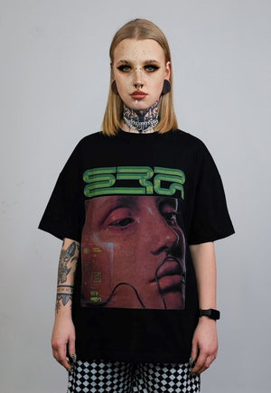 Cyberpunk t-shirt techno tee futuristic print top in black