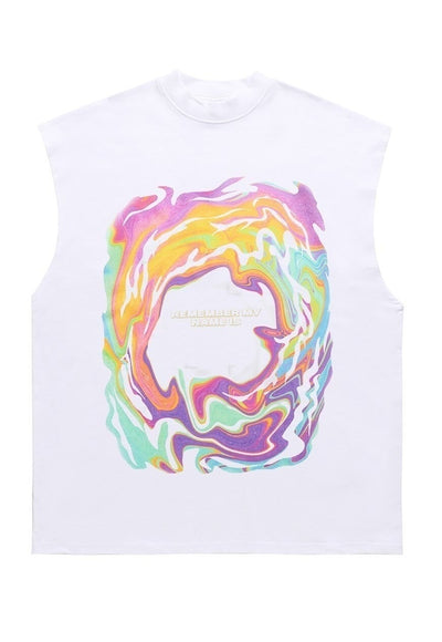 Flame sleeveless t-shirt retro abstract tank top surfer vest