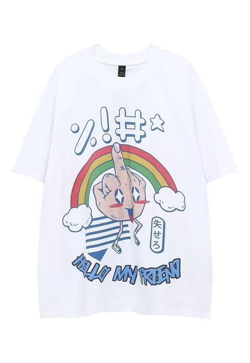Rainbow print t-shirt punk tee retro grunge top in white