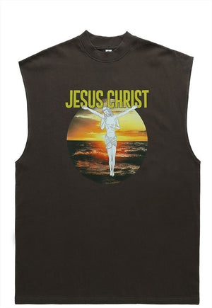 Jesus print tank top religion tee retro sleeveless vest top