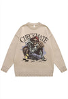 Pirate sweater skull print knit distressed jumper in beige