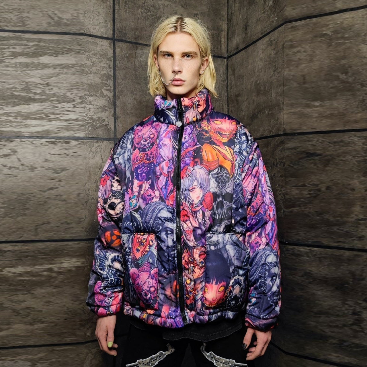 Anime bomber jacket handmade detachable japanese style puffer purple