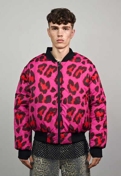 Leopard varsity jacket pink animal print reversible bomber