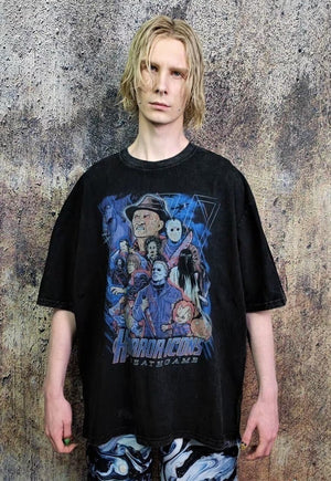 Horror movie t-shirt Y2K retro Gothic tee in acid black