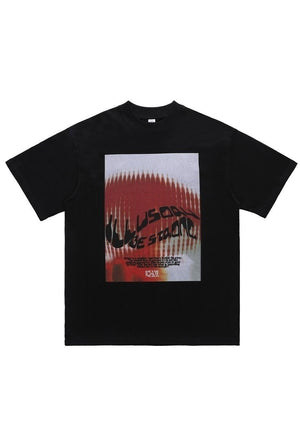 Illusion slogan t-shirt abstract print tee grunge top black