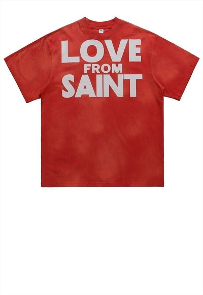 Saint print t-shirt grunge punk tee retro heaven top in red