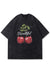 Cherry print t-shirt beautiful slogan tee retro top in grey