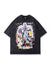 Anime t-shirt Japanese cartoon tee vintage wash top in grey