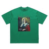 Saint print t-shirt psychedelic tee religion top in green