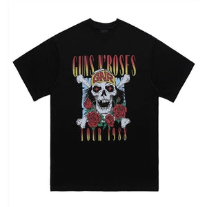 Rock band t-shirt skull print tee metalcore top in black