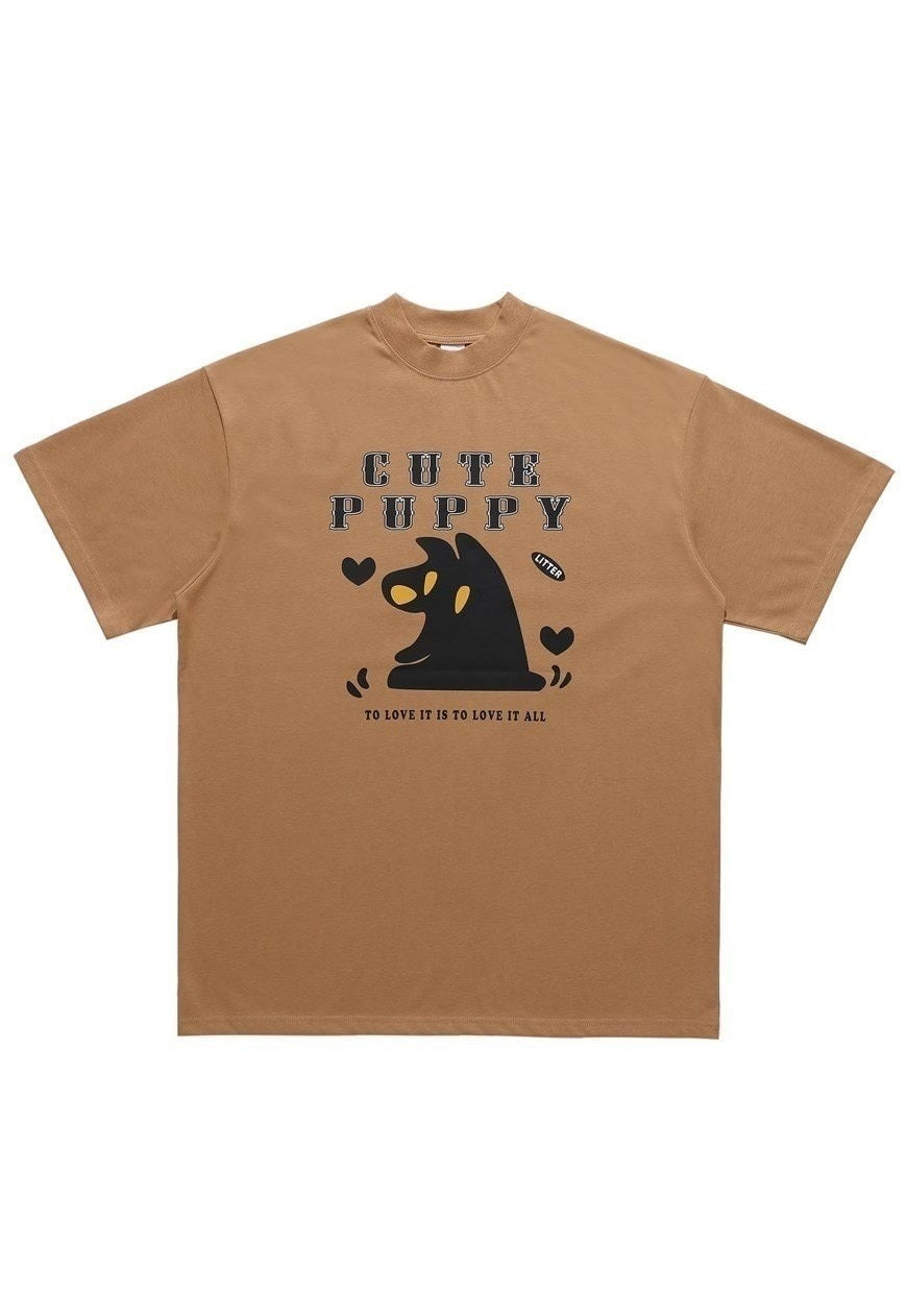 Puppy slogan t-shirt animal print tee grunge top in brown