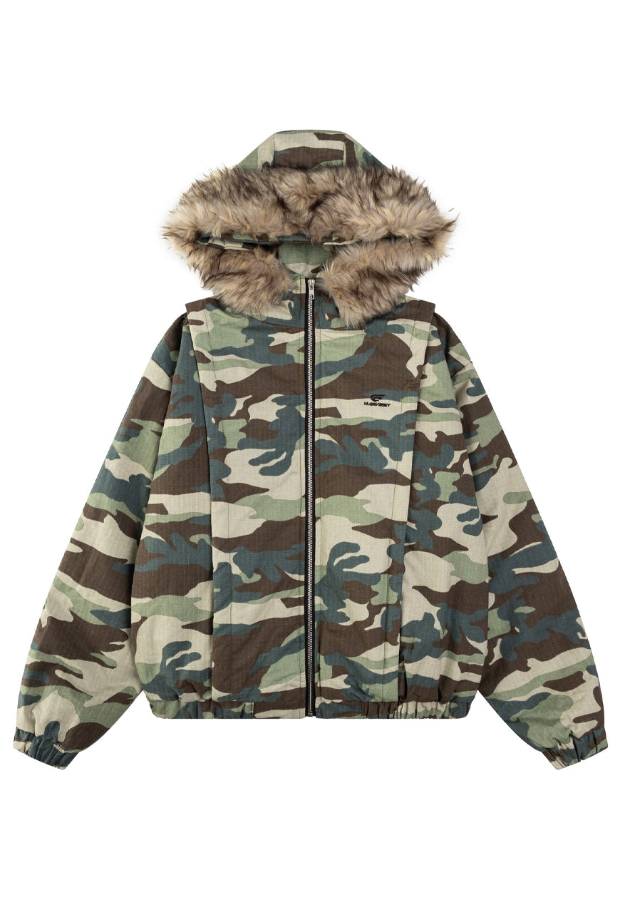 Brown parka jacket faux fur collar bomber shaggy puffer