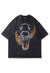 Angry dog t-shirt fang print tee grunge Doberman top in grey