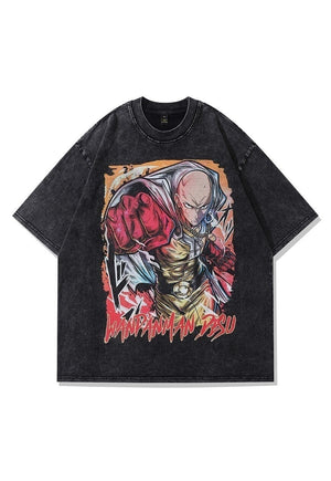 Anime print t-shirt superhero tee retro Japanese cartoon top