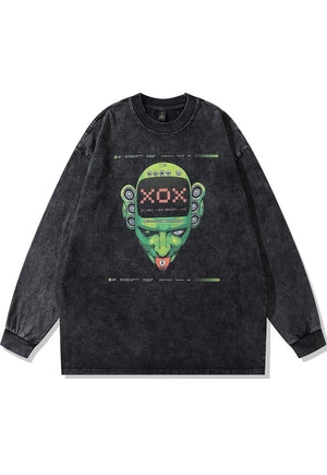 Monster t-shirt cyber punk long tee old retro top acid black