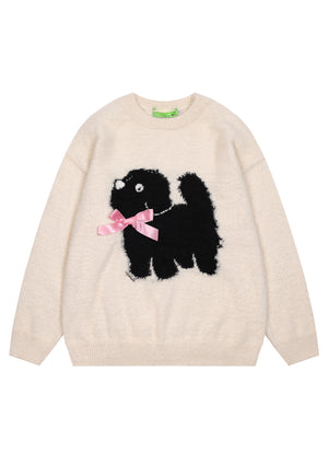 Dog patchwork sweater fluffy jumper puppy top in cream