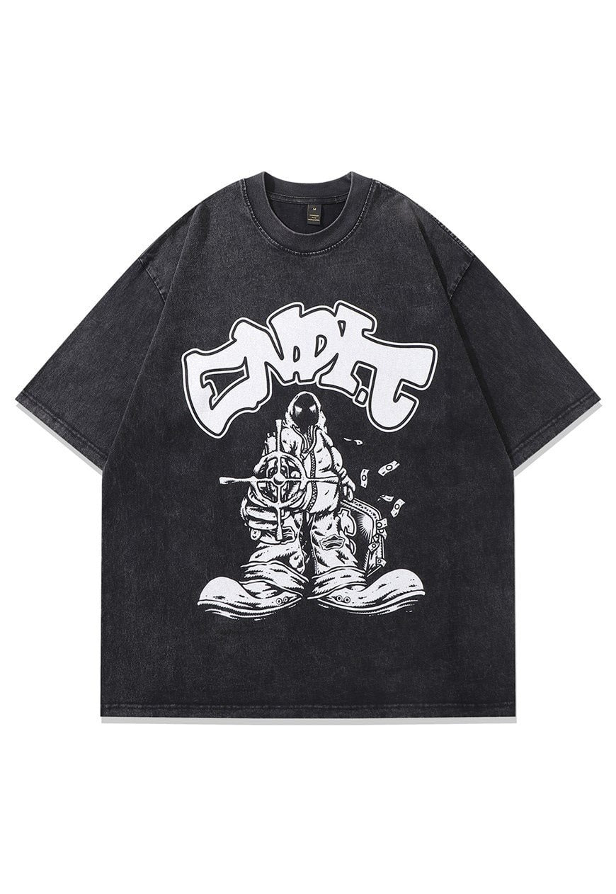 Gangster t-shirt old cartoon tee hip-hop top in vintage grey