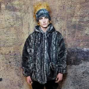 Faux fur python jacket handmade snake fleece bomber in grey