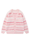 Horizontal stripe cardigan knitted jumper fluffy fleece top