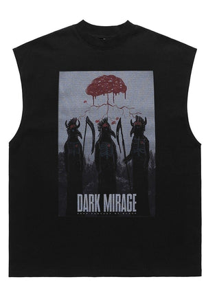 Gothic print tank top surfer vest retro sleeveless t-shirt