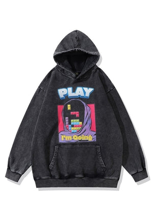 Tetris hoodie retro game pullover computer top in acid grey