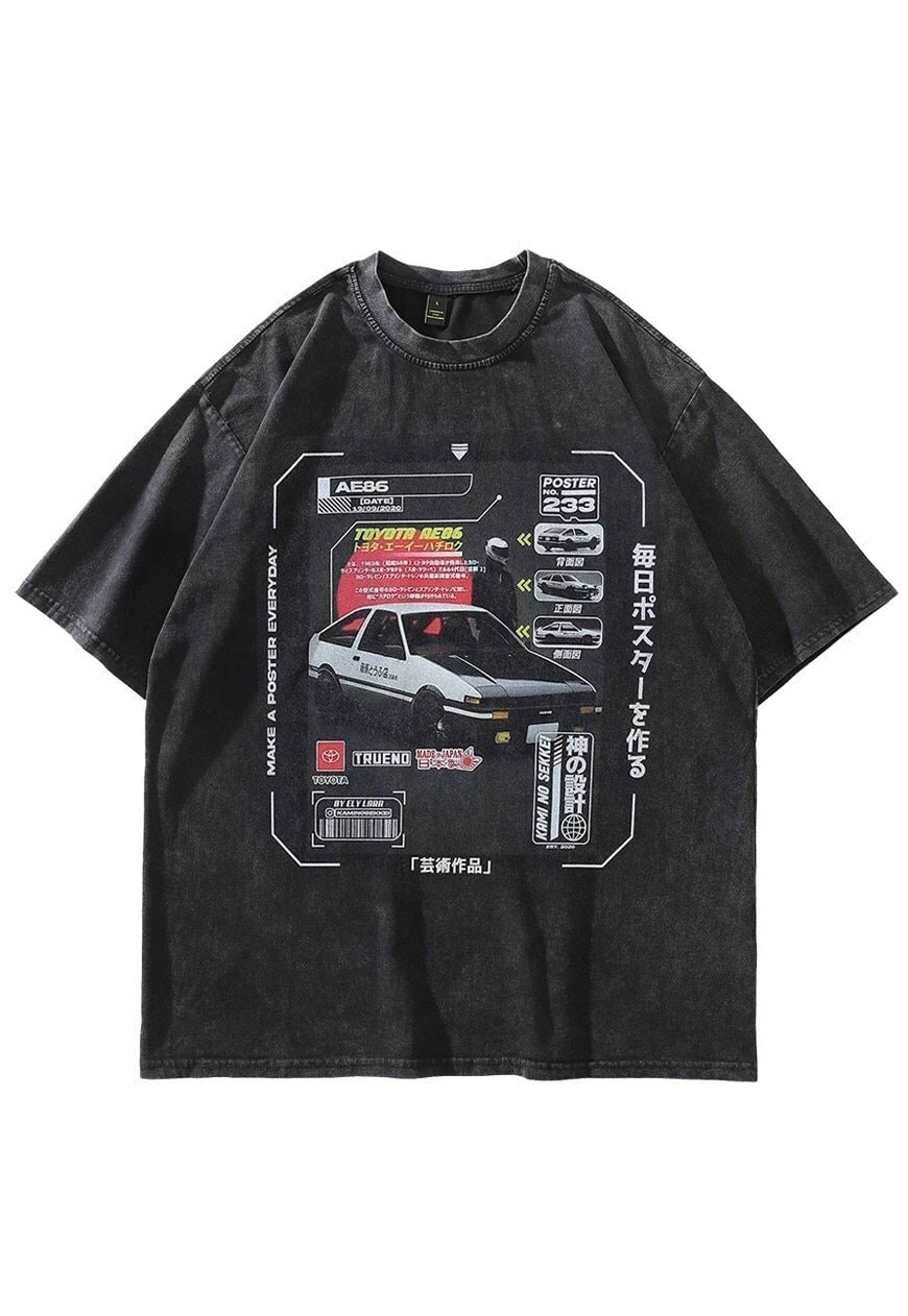 Vintage Toyota t-shirt retro car tee racing top in acid grey