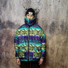 Snake bomber handmade detachable graffiti puffer devil horn jacket tie-dye print python coat reversible jacket in green blue