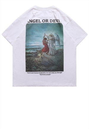 Angels print t-shirt saint tee grunge slogan top in Black