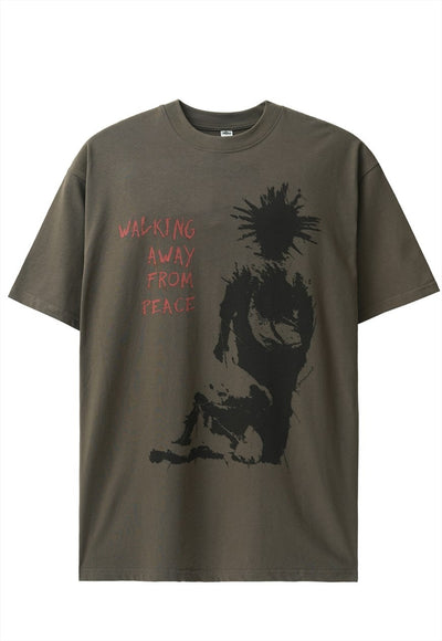 Punk t-shirt spiky hair print tee retro grunge top in brown