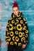 Sunflower fleece hooded jacket handmade floral fluffy coat