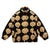 Emoji fleece jacket faux fur smile print bomber in black