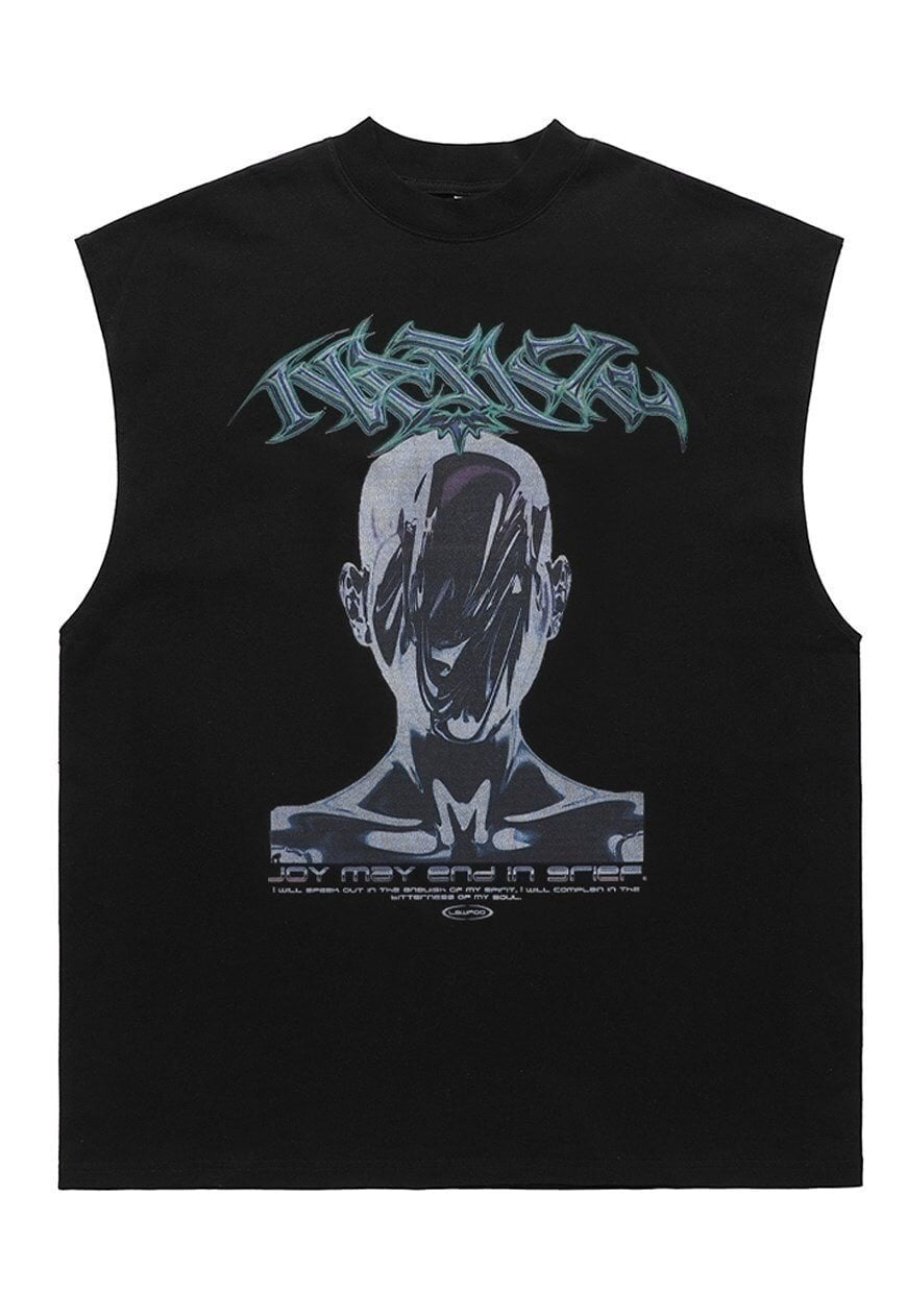 Cyborg print tank top surfer vest retro sleeveless t-shirt