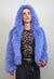 Shaggy fur coat blue hooded cropped trench festival jacket