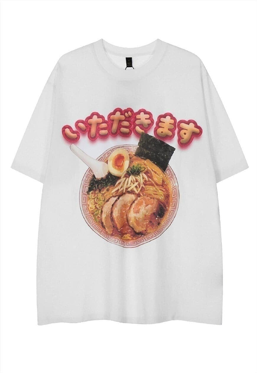 Food print t-shirt Japan tee Korean graffiti retro top white